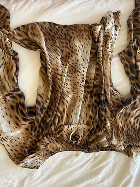 Ashley Stewart Leopard Print Off-Shoulder Blouse - Brown/Tan